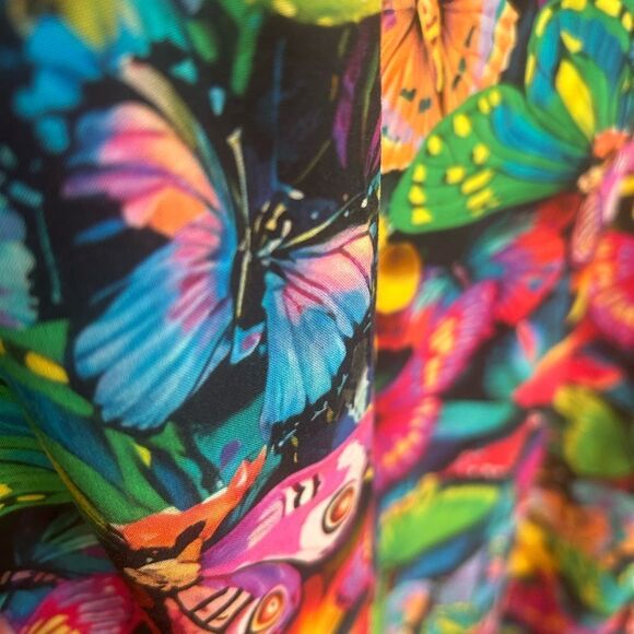 Vibrant Multicolor Maxi Dress with Butterflies and Gold Accents One Size - Picture 6 of 16